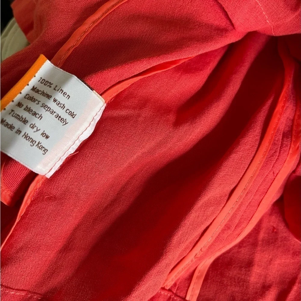 Fridaze Shirt 100% Linen Button Up Minimalist Lagenlook Size Large Orange Red